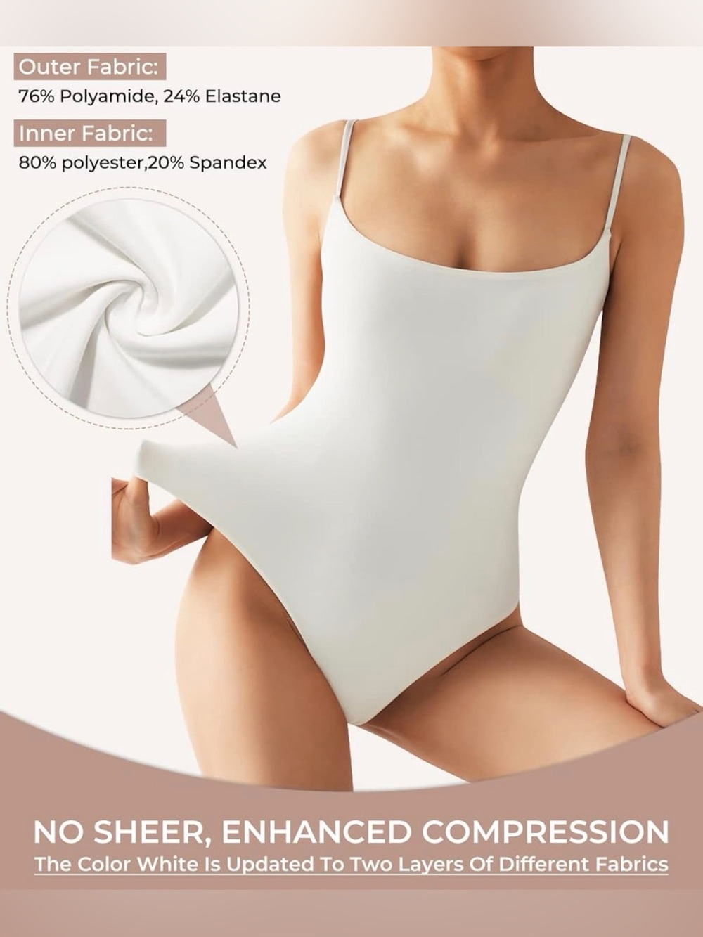 Women's White Scoop Neck Bodysuit - Classic Stretch - Picture 2 of 6